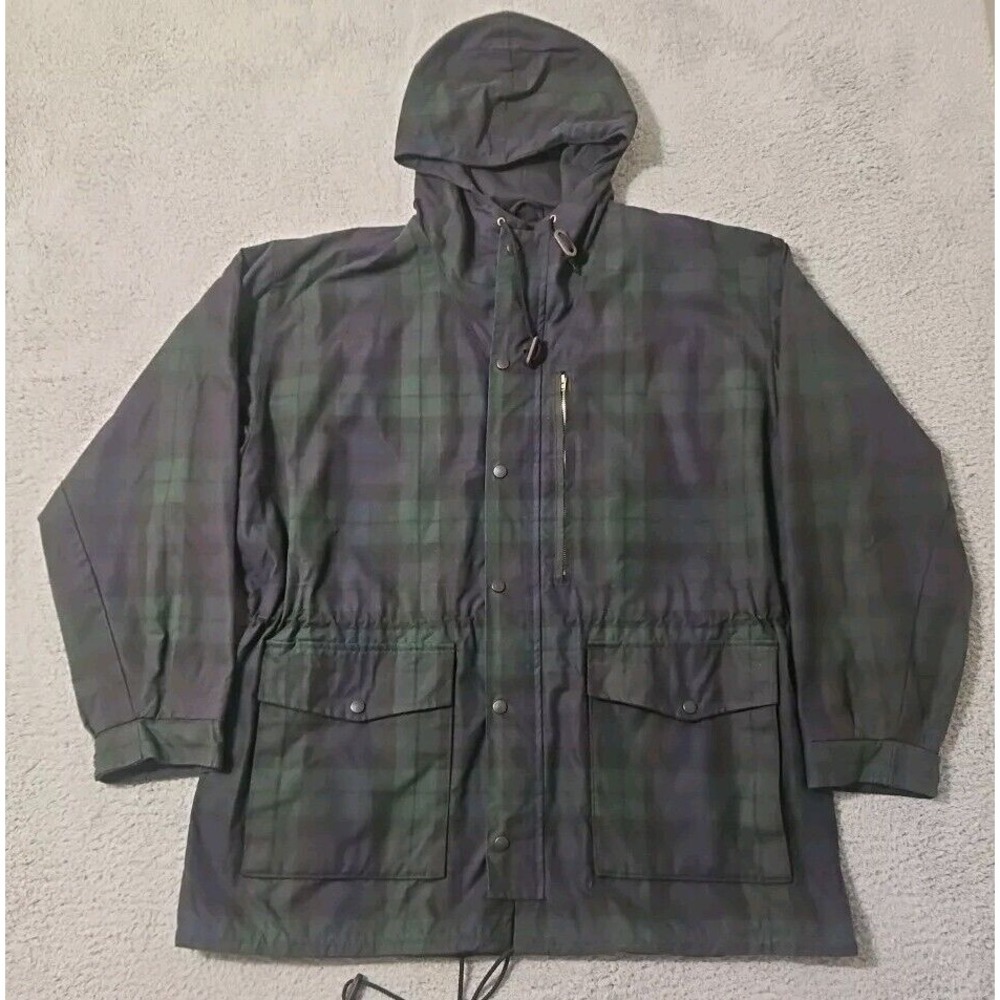 Polo Ralph Lauren Blackwatch Plaid Waxed Cotton Hooded Cargo Jacket Size Large